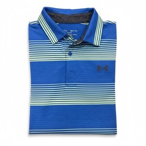 UNDER ARMOR Men’s Blue Light Green 3 Button Loose Polo with HeatGear sz Sm NWOT